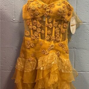 Gold Embellished Bustier Babydoll Dress